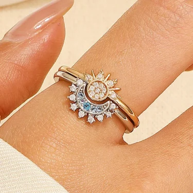 LATS New Adjustable Stackable Sparkling Moon Sun Star Ring for Women Girls Couple Elegant Jewelry Set Wedding Party Gifts 1
