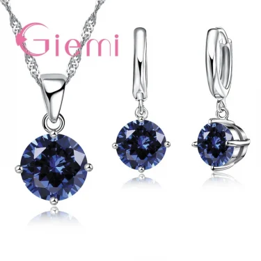 925 Sterling Silver Pendant Necklace Earrings For Women Engagement Fashion Jewelry Set Trendy Austrian Crystal Wholesale 1