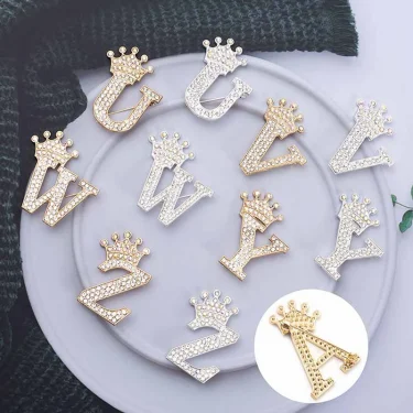 Fashion Crown 26 Initial Letters A To Z Crystal Rhinestone Brooch Pins For Women Wedding Dress Lapel Collar Pin Jewelry Brooches 3