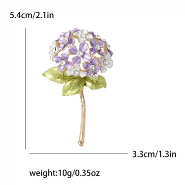 New Enamel Hydrangea Brooches for Women Unisex Rhinestone Flower Pins Event Party Backpack Decoration Clothes Accessories 3