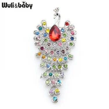 Wuli&baby Big Rhinestone Peacock Bird Brooches Women Beauty 3-color Bird Animal Weddings Party Office Brooch Pins Gifts 4