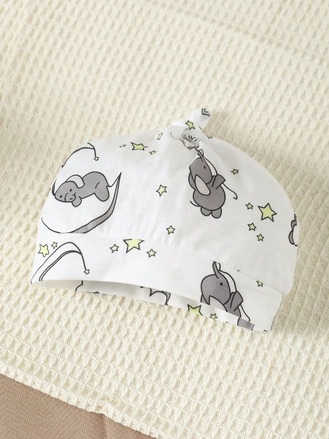 Newborn Baby Boys' Casual Cute Cartoon Elephant Pattern Round Neck Short Sleeve Romper With Shoulder Snaps, Shorts And Hat 5