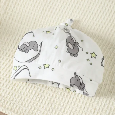 Newborn Baby Boys' Casual Cute Cartoon Elephant Pattern Round Neck Short Sleeve Romper With Shoulder Snaps, Shorts And Hat 5