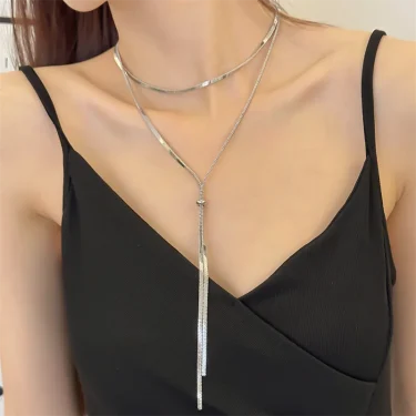 316L Stainless Steel New Fashion Fine Jewelry 134cm Pull Adjusting Charm Flat Snake Chain Choker Necklaces Pendants For Women 2