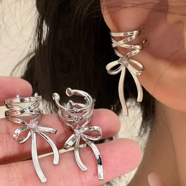 Pink Butterfly Ear Cuff Earrings For Women Girls Fashion Bowknot No Piercing Clips Earring Fake Piercing Ballet Clip On Jewelry 1