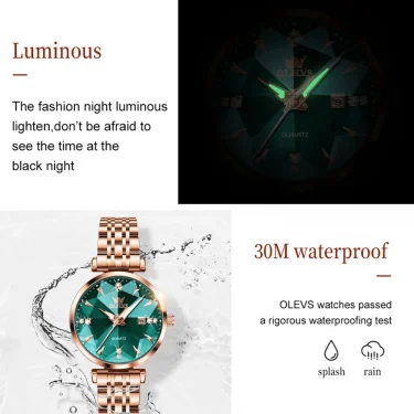OLEVS 5536 Luxury Brand Diamond Quartz Women's Watch Fashion Elegant Rose Gold Waterproof Women's Watch Bracelet Set Reloj Mujer 5