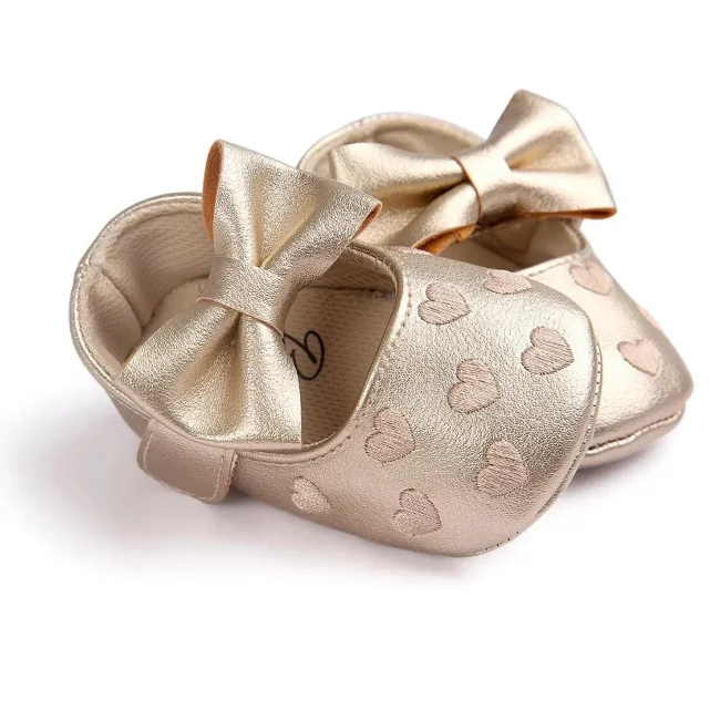Meckior Baby Shoes Classic Dress Cute Bow-knot Heart Anti-slip Soft Sole First Walkers Infant Baby Girls Toddler Shoes 0-18m 6