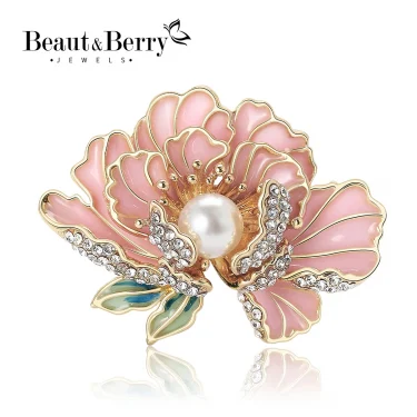 Trendy Elegant Pearl Peony Flower Brooch For Women Exquisite Crystal Rhinestone Brooch Pin Luxury Banquet Wedding Jewelry Gifts 1