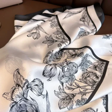 2024 New Floral Silk Square Scarf Women Satin Shawl Wrap Hijab Female Hair Band Wrist Luxury Headkerchief 70*70cm Echarpe 5