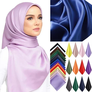 High Quality 90*90cm Square Silk Scarf Female Plain Shawls and Wrap Office Lady Hair Neck Foulard India Muslim Headscarf Pareo 1