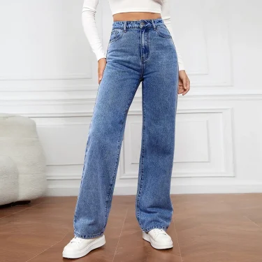 Europe and America New Fashion Washed High-waisted Jeans, Women's Spring and Summer New Straight Pants, Casual Wide-leg Pants 4