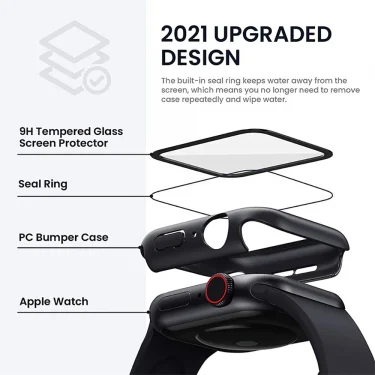 Tempered Glass+Case For Apple Watch 38mm 40mm 41mm 42mm 44mm 45mm 46mm Screen Protector Protective Cover iWatch 10 8 7 9 6 SE 5 3