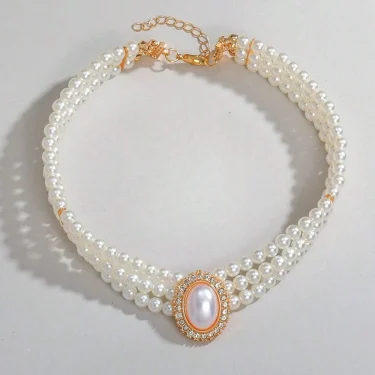 New Bride Jewelry Set Fashion Elegant Rhinestone Imitation Pearl Beaded Neck Chain Necklace For Women Wedding Accessories 4
