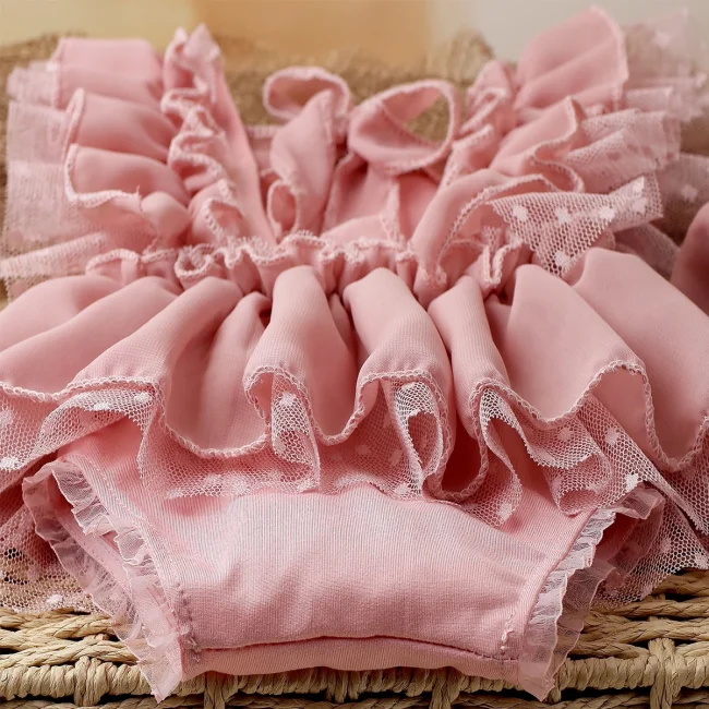Ylsteed 2 Pieces Set Dusty Pink Chiffon Newborn Romper with Bow Hairband Dot Lace Baby Photography Outfits 6