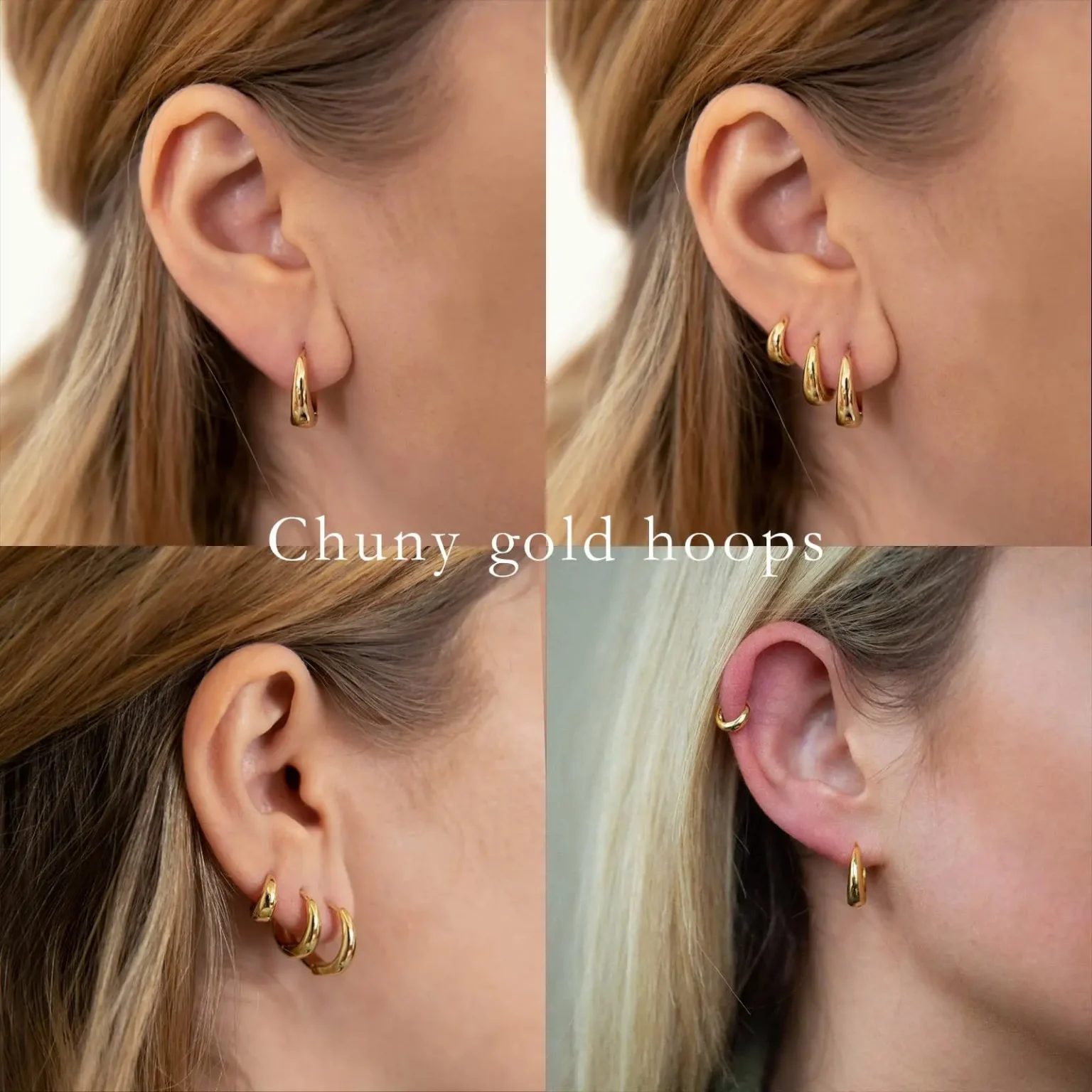 3 Pairs Chunky Gold Color Hoop Earrings Set for Women Girls 2024 Trend Jewelry Stackable Piercing Dainty Twist Cuff Earring 2