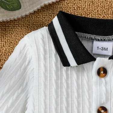Baby Boys Autumn Solid WhiteTurn-down Collar Casual Daily Jumpsuit With Button For Newborn-18M Clothing Wear 6