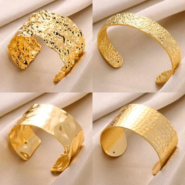 Classic Wrinkle Texture Openning Bangle Bracelet For Women Exquisite Cuff Bracelet Stainless Steel Hand Ornament Punk Jewelry 1