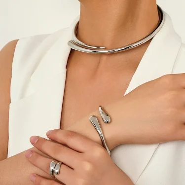 DIEZI Vintage Choker Necklaces Bangles Rings Set For Women Punk Geometric Gold Silver Color Metal New Hip Hop Jewelry Set 2