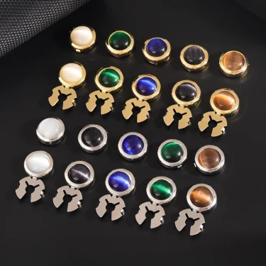 High-end Round Opal Cufflinks for Women French Fashion Business Banquet Wedding Shirt Buttons Luxulry Jewelry Accessories 1