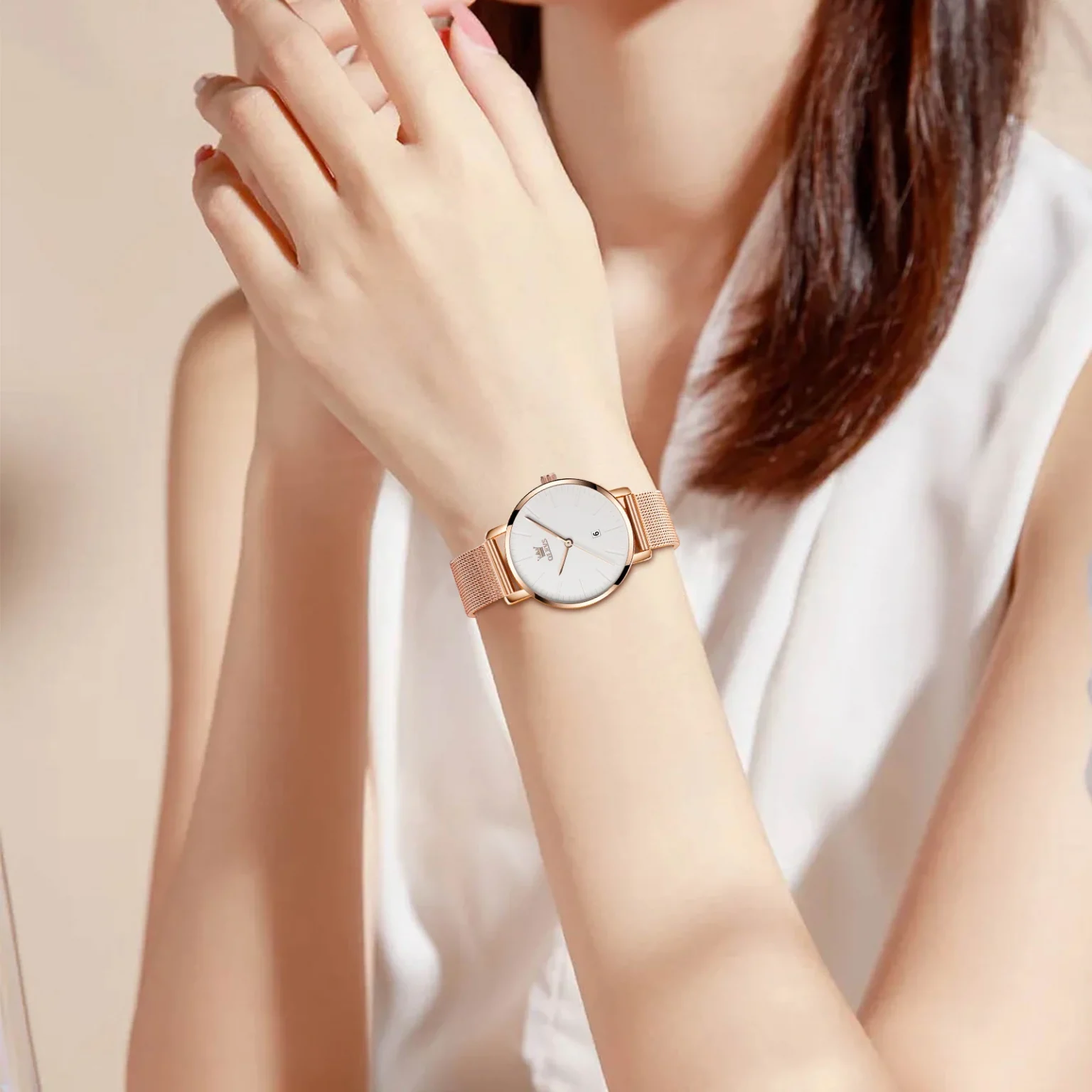 OLEVS Luxury Fashion Watch for Women Stainless Steel Waterproof Quartz Ladies Wristwatch Original Simple Elegant Women's Watches 3