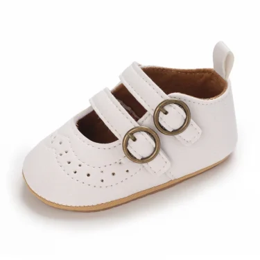 Baby Girl White Baptism Shoes Infant Toddler Bowknot Non-slip Rubber Soft-Sole Flat PU First Walker Newborn Bow Decor Mary Janes 5