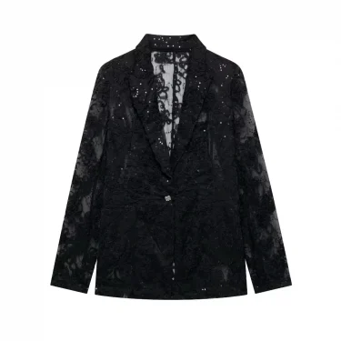 2025 autumn new women's clothing style fashionable and versatile pearl embellishment texture semi transparent suit jacket 1