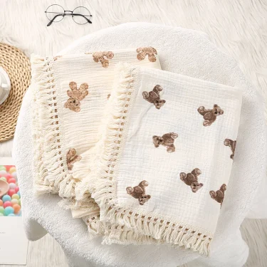 Cotton Muslin Swaddle Blankets for Newborn Baby Tassel Receiving Blanket New Born Swaddle Wrap Infant Sleeping Quilt Bed Cover 1