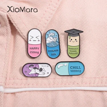Happy Capsule Pill Enamel Pin Vitamin Sea Pharmacy School Survivor Pharmacist Brooch Badge Jewelry Gift For Medical Student 1