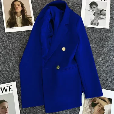 Solid Casual Coat Metal Buckle Small Suit Jacket Women Clothing Summer Double Breasted Office Lady Elegant Blazers Thin Autumn 3