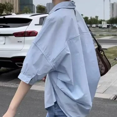 Cotton Mid-sleeve Thin Woman Blous Shir 2024 Summer New Loose Fashion Irregular Shirt Casual Vacation Top Korean Women's Clothes 6