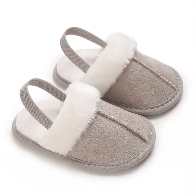 0-1 Years Old Winter Baby Slippers Fluffy Baby Boy Girl Sandals Cute Plush Soft Non-slip Sole Toddler First Toddler Baby Shoes 2