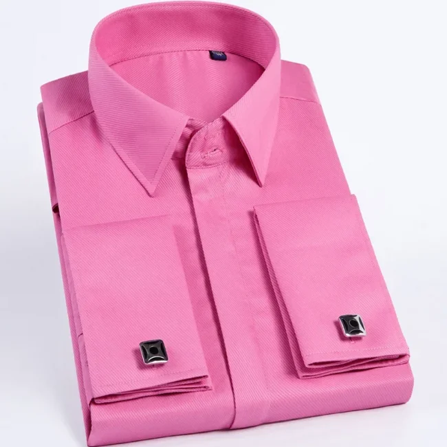 Spring Autumn Men's French Cufflinks Business Dress Shirt Sleeve Pin Solid Color Non-iron Shirts Slim Fit Party Men's Wear 1