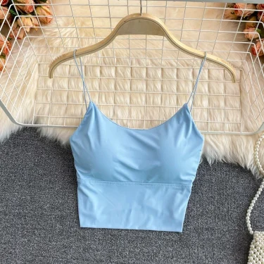 Women Crop Tops Sexy Solid Color Camisole Ice Silk Tube Top Seamless Sports Tank Top Wireless Underwear Padded Bra Bralette Vest 2
