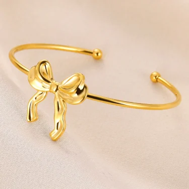 Trendy Bow Tie Cuff Open Bracelet For Women Girls Stainless Steel High Quality Pulseras Gold Color Bangle Jewelry Best Gift 2