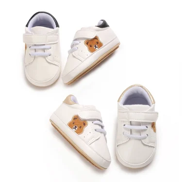 New Cute Bear Newborn Baby Leather Shoes for 1 Year Sneakers Infant Soft Rubber Sole Loafers Toddler Trainers Baby Items Gift 1