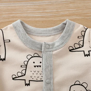 Newborn Clothing Solid Color Fashionable Children's Jumpsuit Long Sleeved Cute Cartoon Dinosaur Girl Boys Autumn/Winter Jumpsuit 3