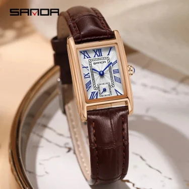 SANDA 1116 Quartz Watch Women Elegant Design Watches Rectangle Dial Waterproof Steel Leather Business Ladies Wristwatches Gift 5