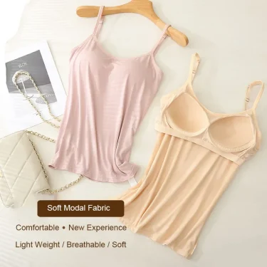 M-3XL For 35-85kg Modal Plus Size Camisole Tank Top With Fixed Cup Women's Chest Padded Outer Wear Bottoming Underwear Wear-Free 3