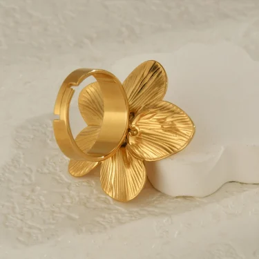 New Trendy Stainless Steel Flower Stud Earring Ring Charm 18K Gold Plated High Quality Statement For Women Jewelry Set Gifts 4