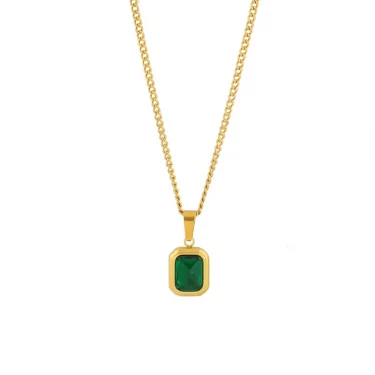Retro Square Green Zircon Pendant Necklace For Women Titanium Steel Necklace Girls Wedding Engagement Jewelry 5