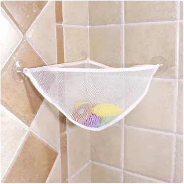 Baby Solid Colour Simple Bathroom Mesh Bag Child Bath Toy Storage Bag Net Suction Cup Baskets Wall Holder Organizer Water Toys 2