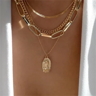 Bls-miracle Boho Fashion Gold Color Heart-Shaped Necklace For Women Trendy Multi-Layer Pendant Necklaces Set Jewelry Gifts 4