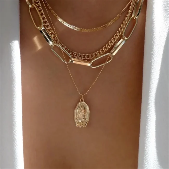 Bls-miracle Boho Fashion Gold Color Heart-Shaped Necklace For Women Trendy Multi-Layer Pendant Necklaces Set Jewelry Gifts 4