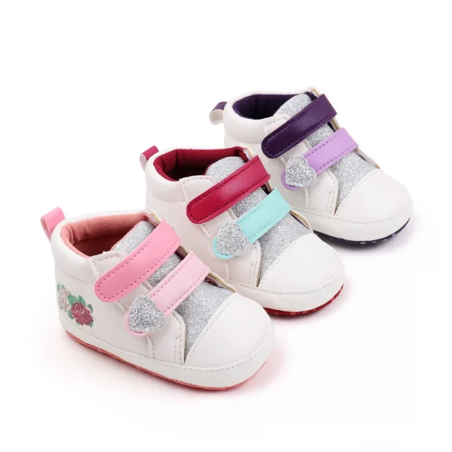 Baby Girl Shoes Infant Toddler 0-9-18 Months Flower Print Beautiful Soft PU High Quality Anti-slip Sole Walking Sneaker BHX3174 2