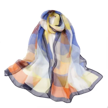 Women Foulard Colorful Geometric Elegant Chiffon Georgette Bandana Scarf Summer Beach Silk Feeling Travel Sun Protection Thin 4