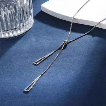 Metal Style Silver Color Triangle Pendant Necklace Fashionable Simple Charm Y Lariat Necklaces for Women Boho Minimalist Jewelry 2