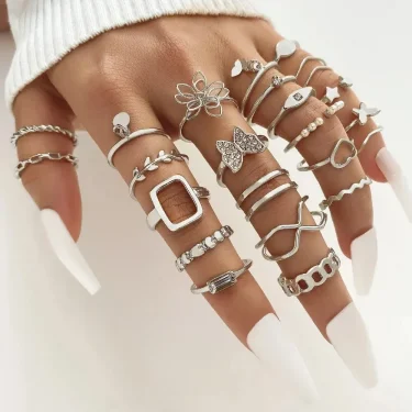Boho Gold Color Rings Set For Women Fashion Cubic Zircon Heart Star Moon Flower Finger Rings Female Simple Trendy Jewelry Gifts 4