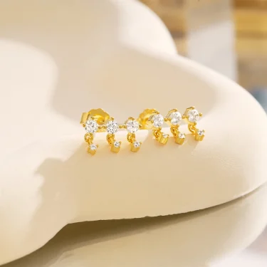 Aide 925 Sterling Silver Single Row Mini Zircon Dangling Piercing Stud Earrings For Women K Gold Simple Elegant Fine Jewelry 5