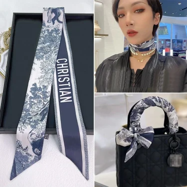 French Spring Hot Sale Plants Jungle Animals Women\'s Twill Decoration Sharp Horn Strap Bag Spot Silk Band Hair Band Small Scarf 1