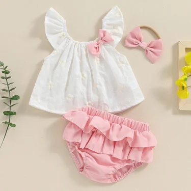 Baby Girl Summer Clothes Set Cute Newborn Infant Floral Print Sleeveless Tops with Shorts Headband 3Pcs For Toddler Outfits 1